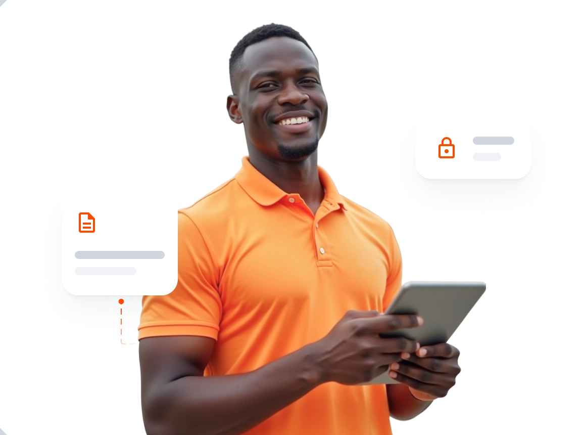 imagem de um homem negro segurando um tablet