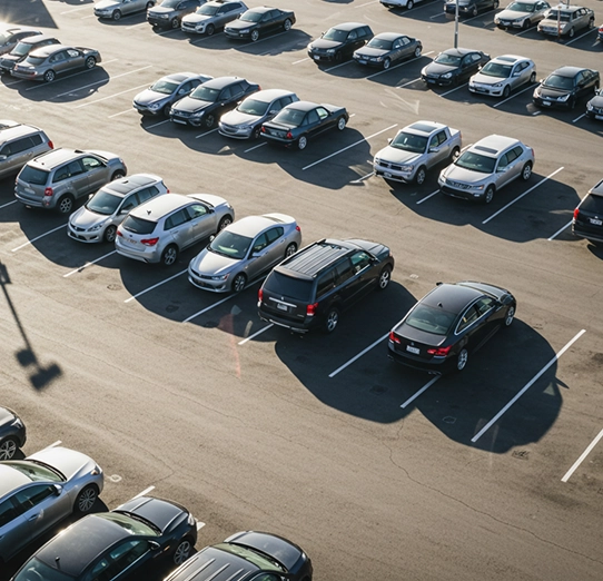 Imagem de um estacionamento aberto de carros