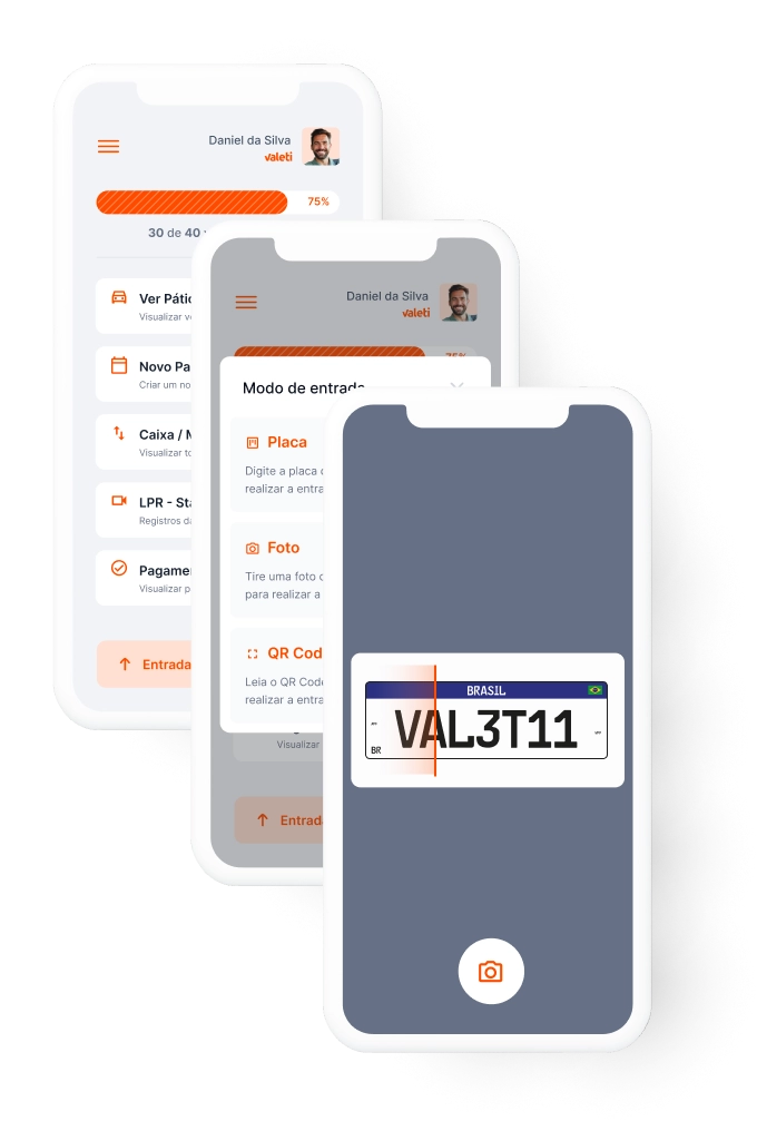 Várias telas do aplicativo da Valeti