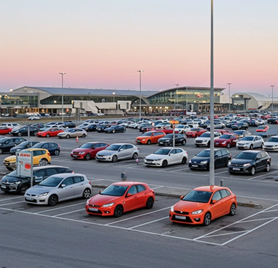 Imagem de um estacionamento com vários carros