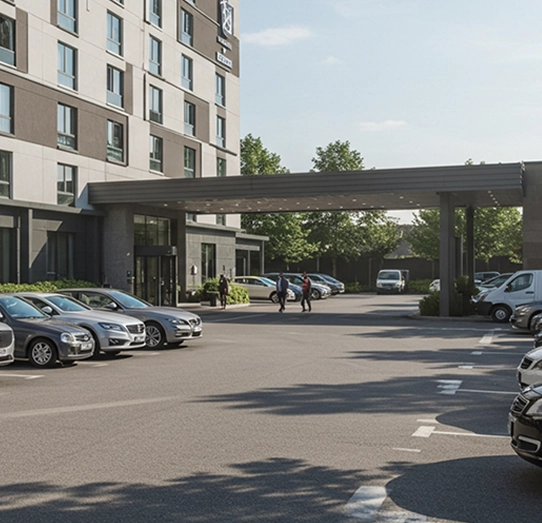 Imagem de um estacionamento de hotel
