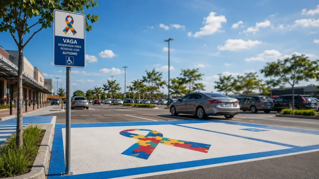 Uma vaga para autista em estacionamento de shopping